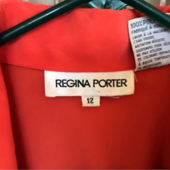 Regina Porter Sz12 Blouse Covered Buttons Long Sleeves Cuffs/Collar Orange Polye - Picture 3 of 8